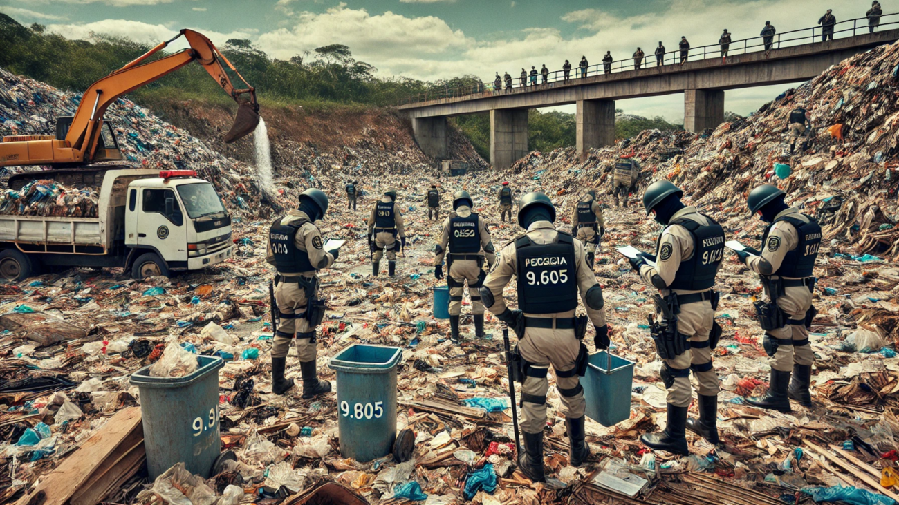 DALL·E 2024-08-19 17.09.55 - Uma imagem extremamente detalhada e fotorrealista mostrando agentes de fiscalização ambiental inspecionando um local de desmatamento ou poluição ilega